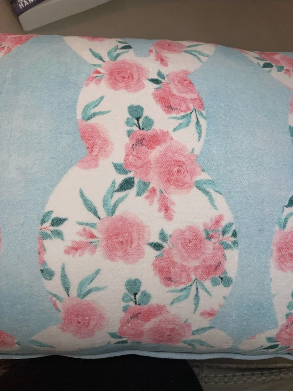 Shabby Chic Floral Bunny Pillow in Blue and Pink